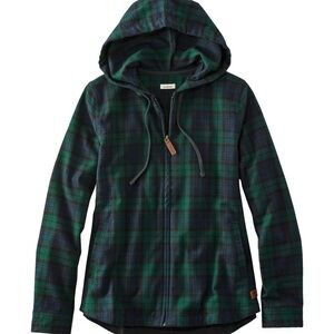 L.L. Bean Blue and Green Flannel Zip-Up Hoodie